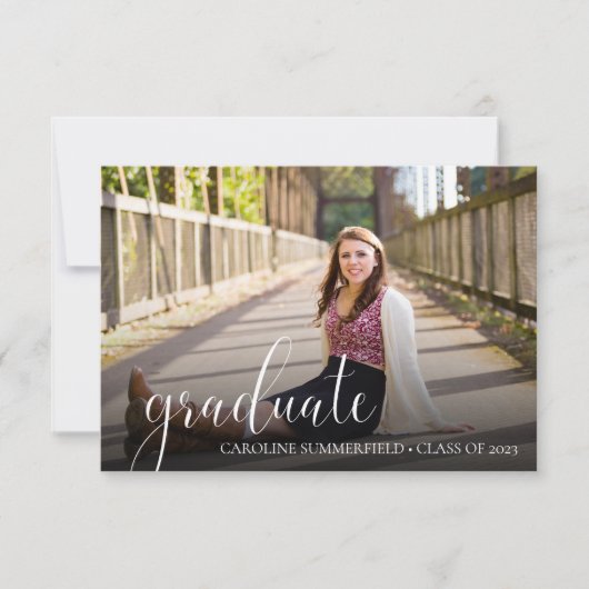 Budget Elegante Script Typografie Foto Grad Party Einladung (Vorderseite)