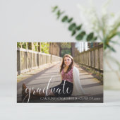 Budget Elegante Script Typografie Foto Grad Party Einladung (Stehend Vorderseite)