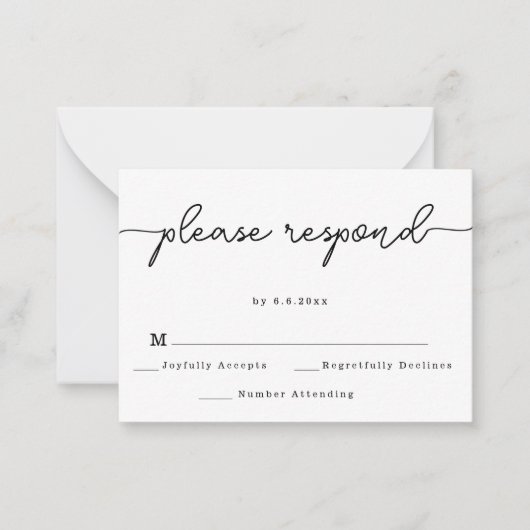 Budget Elegante Script Wedding Response RSVP Card Mitteilungskarte (Vorderseite)