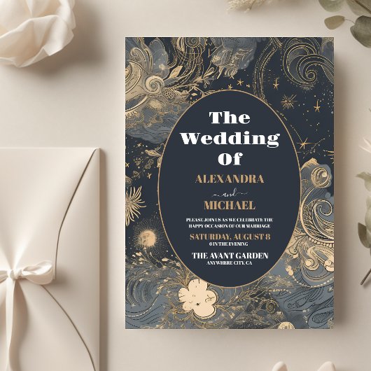 Budget Elegante Silver Gold Celestial Wedding Flyer