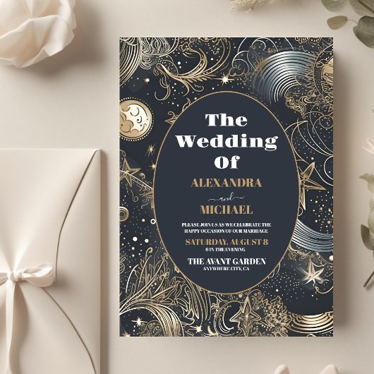 Budget Elegante Silver Gold Celestial Wedding Flyer
