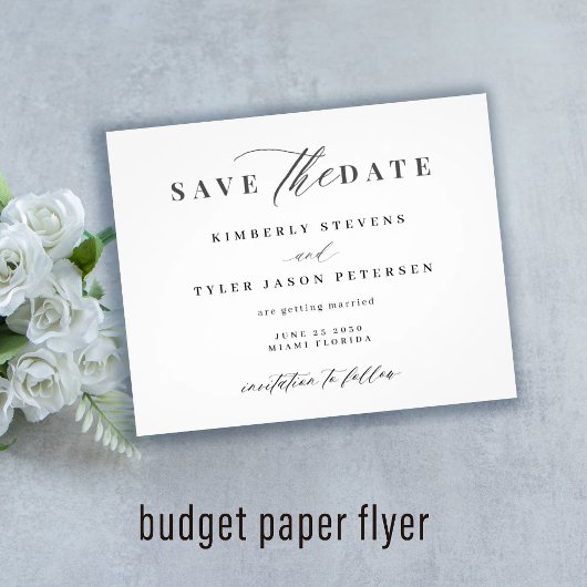 Budget elegante Skripthochzeit speichern Sie das D Flyer