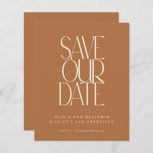 Budget Elegante Terracotta Moderne Save the Date (Vorne/Hinten)