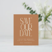 Budget Elegante Terracotta Moderne Save the Date (Stehend Vorderseite)