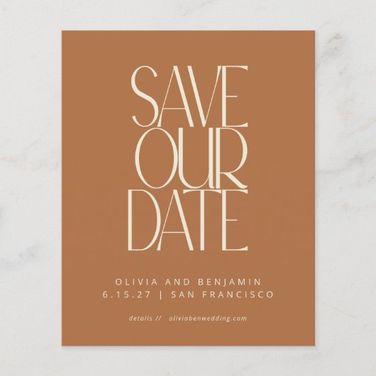 Budget Elegante Terracotta Moderne Save the Date (Vorderseite)