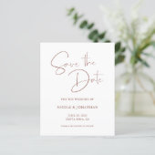 Budget Elegante Terracotta Script Save the Date (Stehend Vorderseite)
