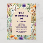 Budget Elegante Wasserfarben Wildblumen Hochzeit (Vorderseite)