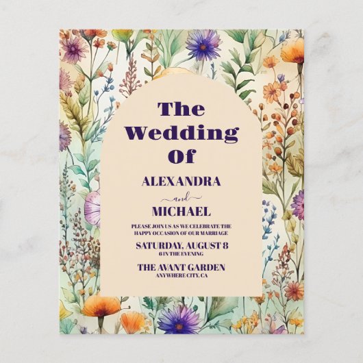 Budget Elegante Wasserfarben Wildblumen Hochzeit (Vorderseite)