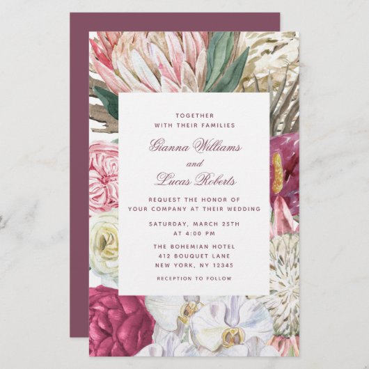 Budget Elegante Watercolor Boho Floral Wedding (Vorne/Hinten)