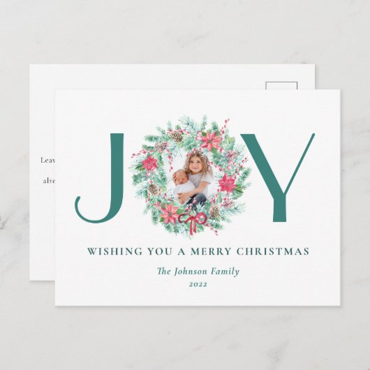 Budget Elegante Watercolor JOY & Foto Weihnachten (Vorne/Hinten)