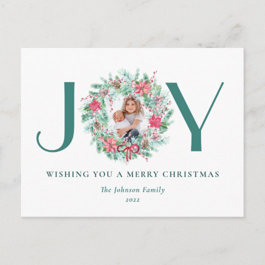 Budget Elegante Watercolor JOY & Foto Weihnachten (Vorderseite)