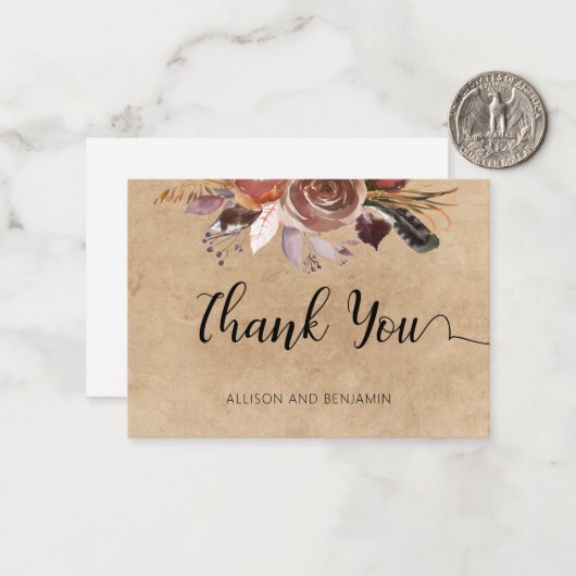 BUDGET Elegante Wedding Small Floral Vielen Dank Mitteilungskarte (Vorderseite/Rückseite Beispiel)