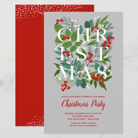 Budget Elegante Weihnachtsgrün Einladungen (Vorne/Hinten)