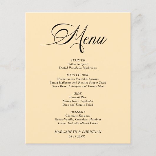 Budget Elegante Wheat Minimalistisch Wedding Menu (Vorderseite)