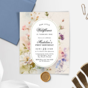 Budget Elegante Wildblume 1. Geburtstag Einladung
