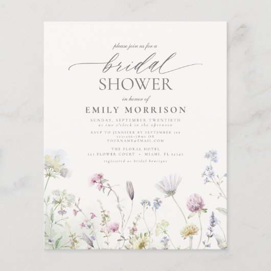 Budget Elegante Wildblume Bridal Dusche Einladung Flyer (Vorne)