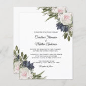 Budget Eleganter Blue Floral Wedding Flyer (Vorne/Hinten)