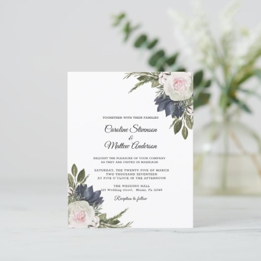 Budget Eleganter Blue Floral Wedding Flyer (Stehend Vorderseite)