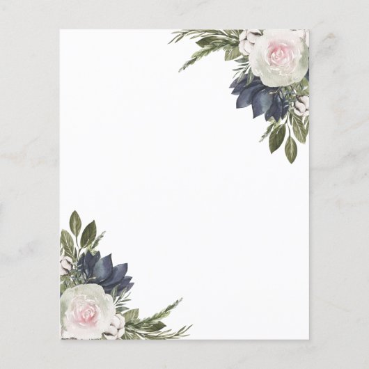 Budget Eleganter Blue Floral Wedding Flyer (Rückseite)