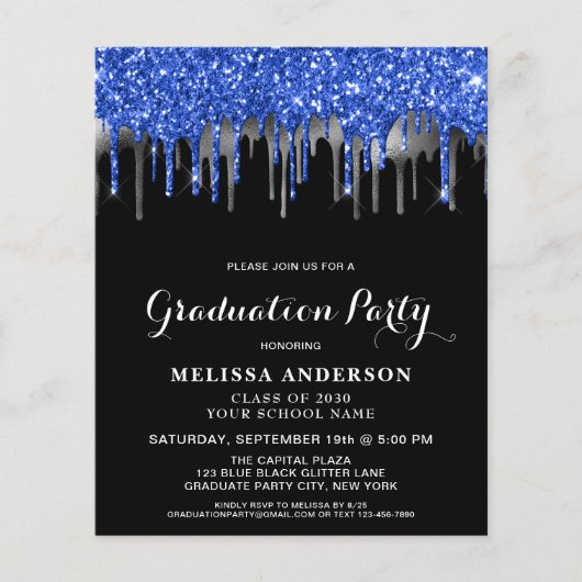 Budget Eleganter Blue Silver Glitzer Tropfen Absch (Vorderseite)