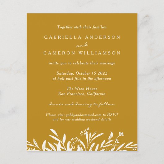 Budget Eleganter Botanischer Senf Boho Hochzeit (Vorderseite)