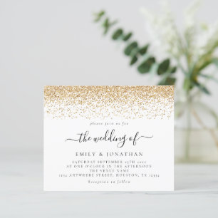 Budget Eleganter Gold Glitzer Hochzeit Einladung