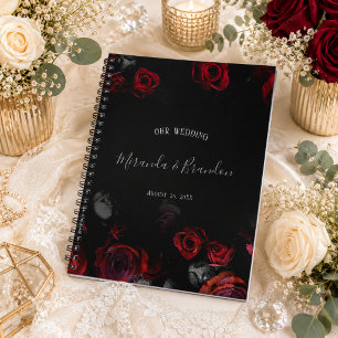 Budget-Eleganter Rot-Schwarzer Floraler Hochzeitsp Notizblock