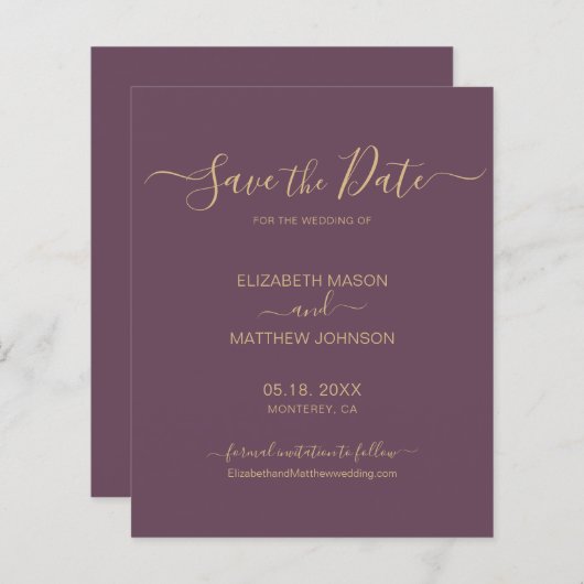 Budget Eleganter Script Mauve Save the Date Flyer (Vorne/Hinten)