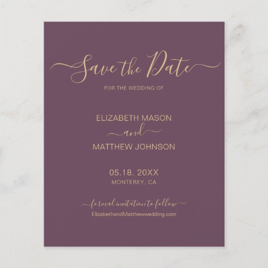 Budget Eleganter Script Mauve Save the Date Flyer (Vorderseite)