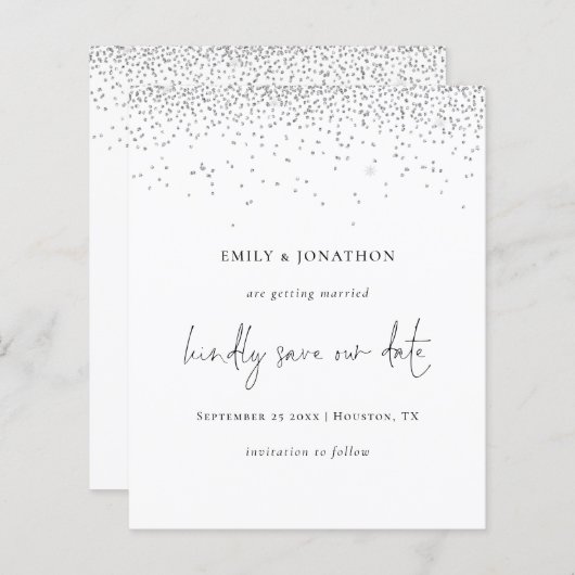 Budget Eleganter Script Silver Glitzer Save the Da (Vorne/Hinten)