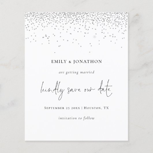 Budget Eleganter Script Silver Glitzer Save the Da (Vorderseite)