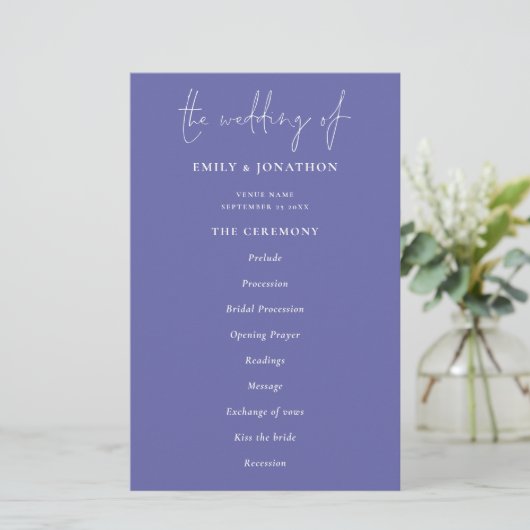 Budget Elegantes Blue Wedding Programm (Stehend Vorderseite)