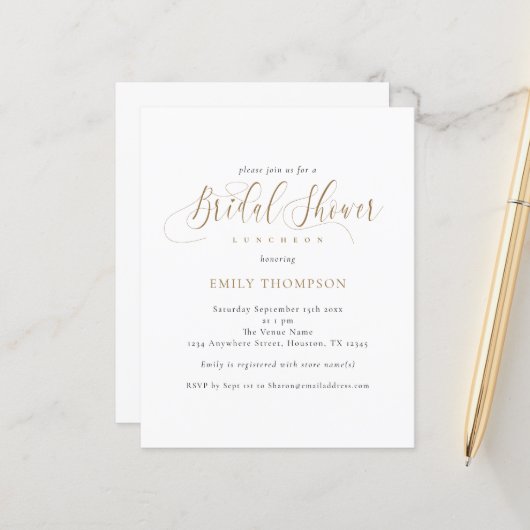 Budget Elegantes Calligrafy Brautparty Einladung (Vorderseite/Rückseite Beispiel)