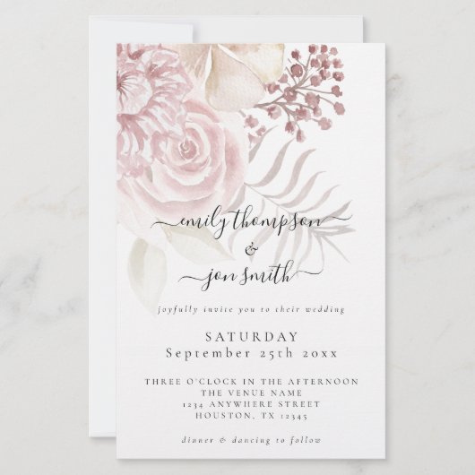 Budget Elegantes Florals Script Pink Wedding Einla (Vorderseite)