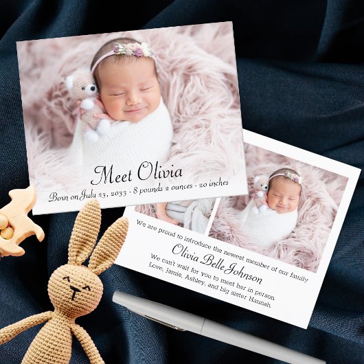 Budget Elegantes Foto Baby Girl Geburtserklärung Flyer