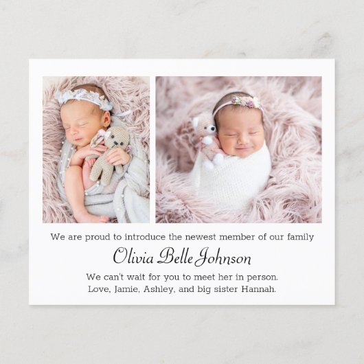 Budget Elegantes Foto Baby Girl Geburtserklärung Flyer (Hinten)