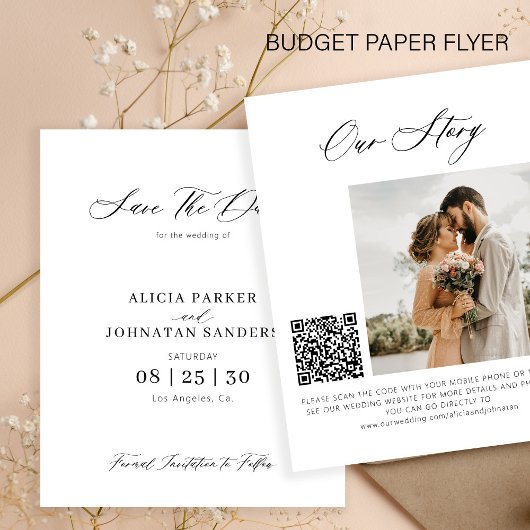 Budget elegantes Foto QR Code Hochzeit speichern S Flyer