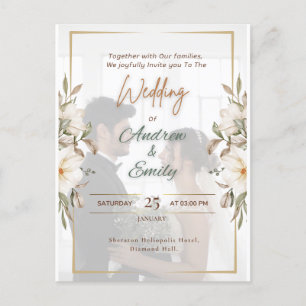 Budget Elegantes Green & Gold Overlay Foto Hochzei Postkarte