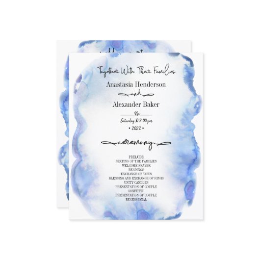 Budget/elegantes Hochzeitsprogramm. (Vorderseite/Rückseite Beispiel)