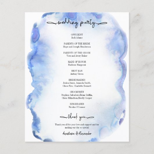 Budget/elegantes Hochzeitsprogramm. (Rückseite)