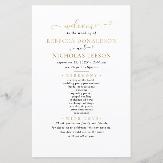 Budget Elegantes kalligrafisches Hochzeitsprogramm (Vorderseite)