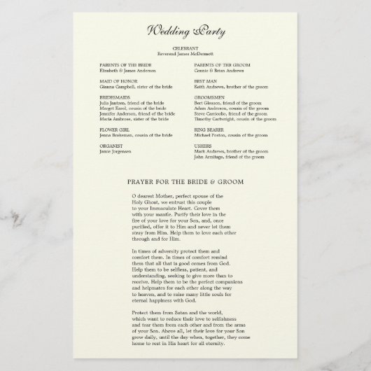 Budget Elegantes katholisches Hochzeitsprogramm Briefpapier (Rückseite)