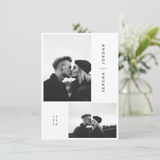 Budget Elegantes Minimalistisches 2-Foto Hochzeit Einladung (Stehend Vorderseite)