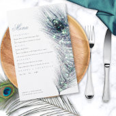 Budget Elegantes Peacock Feather Blue Wedding Menü