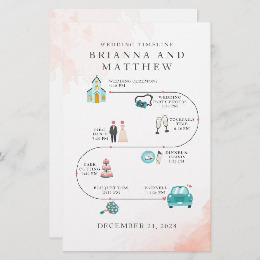 Budget Elegantes Programm für Hochzeitssymbole Briefpapier (Vorne/Hinten)