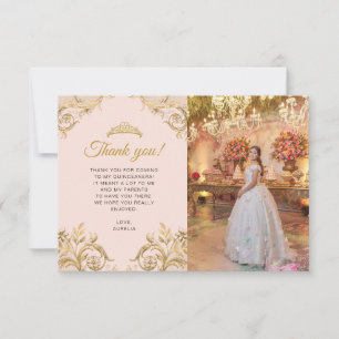 BUDGET Elegantes Rosa Rosa Gold Foto Quinceñera Mitteilungskarte