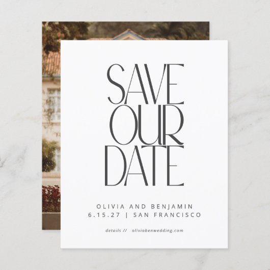 Budget Elegantes Schwarz-weißes Foto Save the Date (Vorne/Hinten)