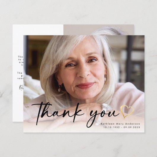 BUDGET Elegantes Script Beerdigung Foto Danke Kart (Vorne/Hinten)