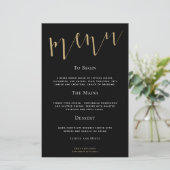 Budget Elegantes Script Black Gold Wedding Menü (Stehend Vorderseite)