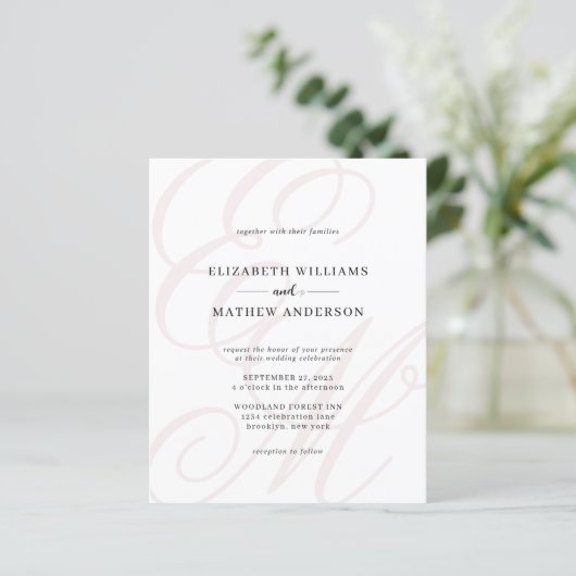 Budget Elegantes Script Dusty Pink Monogram Weddin (Stehend Vorderseite)